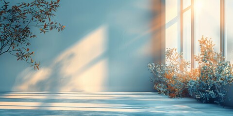 Light filters through a modern room with plants by the window, creating a peaceful ambience