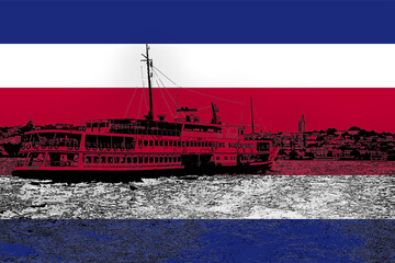 Costa Rica flag with Istanbul city, vacation in Costa Rica, holiday destination, Bosphorus view