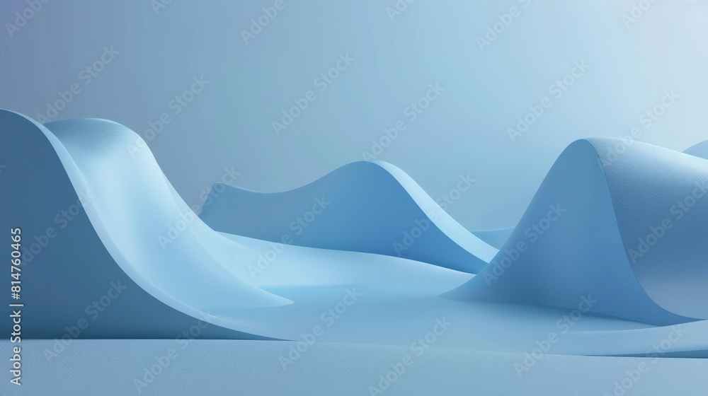 Poster a modern minimalistic background with blue abstract wavy shapes resembling serene hills or waves, re