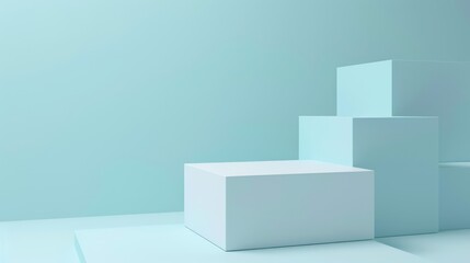 An image of simple 3D geometric shapes with a soft blue background, showcasing a minimalist and modern design aesthetic