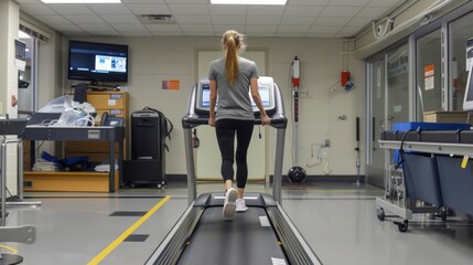 Fototapeta premium Treadmill for cardiac stress tests, with heart rate monitor.