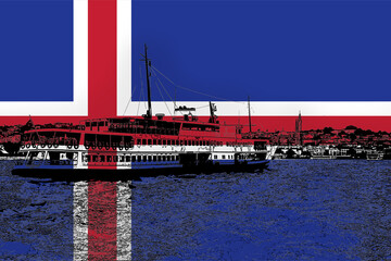 Iceland flag with Istanbul city, Turkish culture and language, vacation in Iceland, Bahrain flag