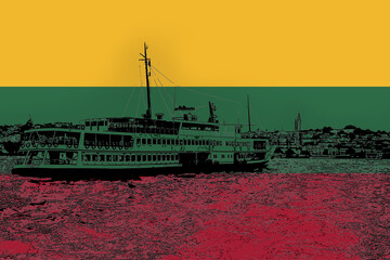 Lithuania flag with Istanbul city, Bahrain flag, Turkish culture and language, Bosphorus view