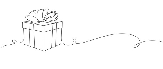 Gift box line art style illustration vector with transparent background 
