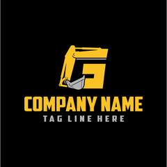 Letter G excavator logo template vector. Heavy equipment logo vector for construction company. Creative excavator illustration for logo template.	