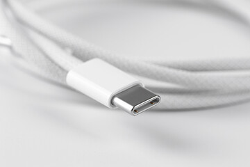 USB C connector macro, USB type C closeup on a white background