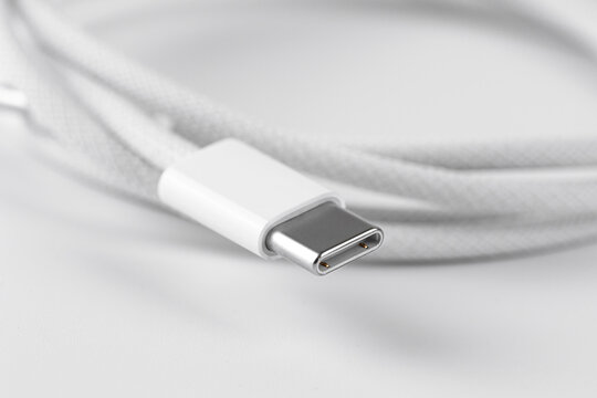 USB C connector macro, USB type C closeup on a white background