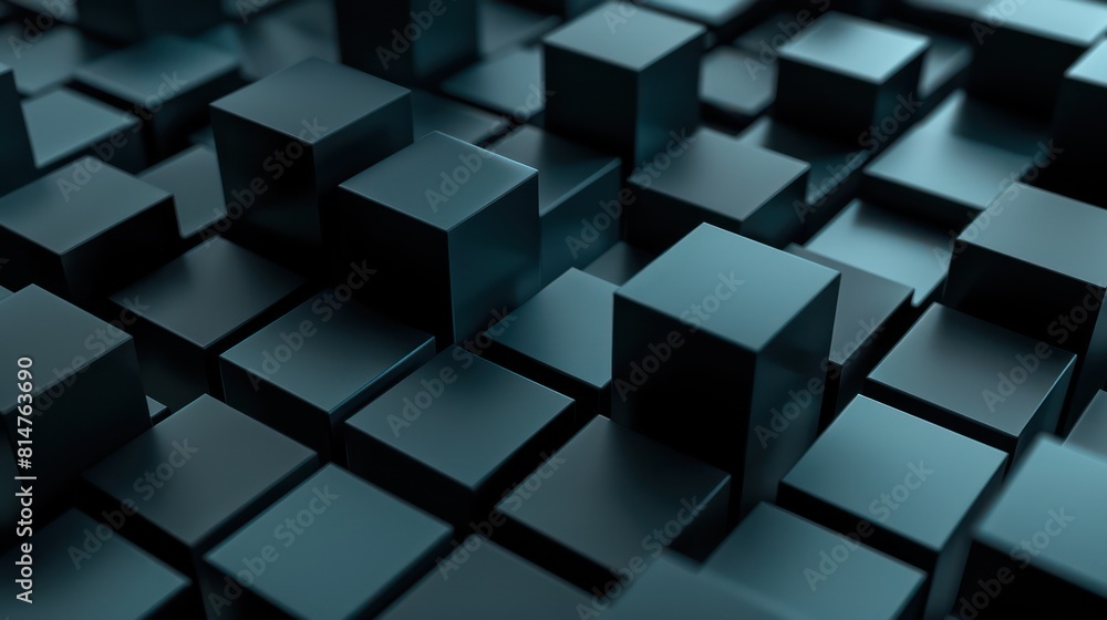 Poster this image showcases a seemingly infinite array of 3d-rendered, metallic blue geometric cubes with a
