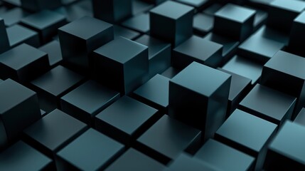 This image showcases a seemingly infinite array of 3D-rendered, metallic blue geometric cubes with a sleek, modern aesthetic The cubes appear uniform in size and are meticulously arranged