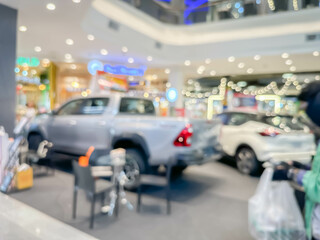 Blurred image of people walking and shoping at atmosphere of shopping in a leading shopping center decorated in a modern way.