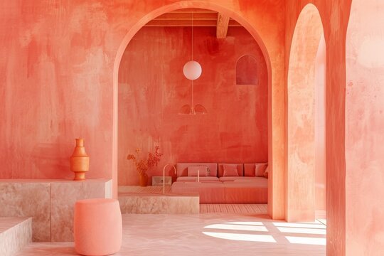 Zen-inspired yoga studio featuring spoty decor, natural wood floors, and large windows overlooking a tranquil garden. Beautiful simple AI generated image in 4K, unique.