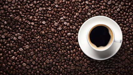 Fototapeta premium Black Coffee in Cup Against Coffee Beans Background