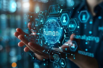 Business professional engages with futuristic human resources concept