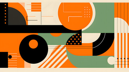 illustration with orange green and black shapes design poster background