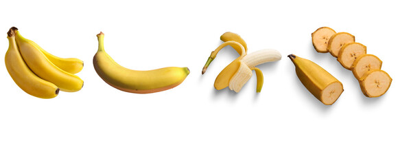 yellow banana, green banana, and banana peel, with transparant background, Yellow banana bananas,...