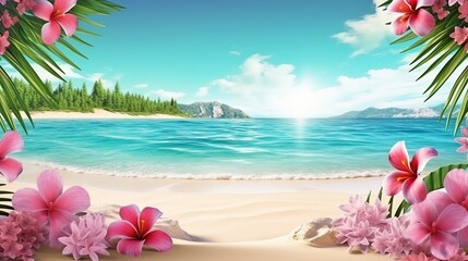 Capture the essence of relaxation and tranquility with this beach-themed background. The vibrant colors and serene atmosphere transport.