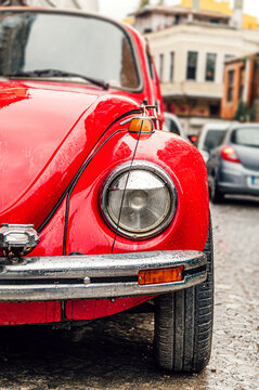 Istanbul, Turkey. 28 april 2024. Classic red Volkswagen Type 1 Beetle model 1303 closeup view, known some locally as a Kafer, Fusca and Bug.