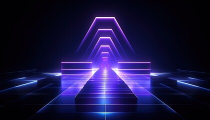 A realistic image of a neon illuminated futuristic backdrop for an esports tournament stage podium mockup, featuring ultra HD quality and highly detailed design.