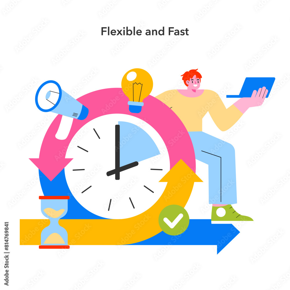 Poster momentary marketing vector. a visual metaphor for agility in strategy, emphasizing swift adaptation 