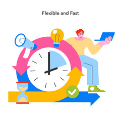 Momentary Marketing vector. A visual metaphor for agility in strategy, emphasizing swift adaptation and efficiency in marketing. Vector illustration