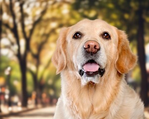 Happy cute domestic dog posing in park