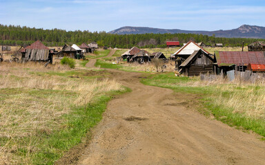 The old village of Aleksandrovka on the Yuryuzan River, Katav-Ivanovo district, Chelyabinsk region,...
