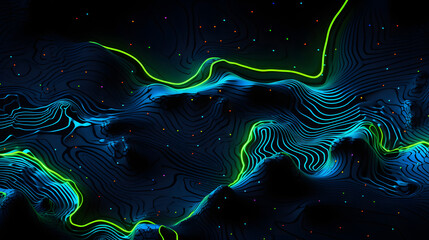Futuristic neon greens cybernetic patterns resembling a topographic map design poster background