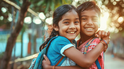 Indian school girls group celebrating friendship day