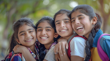 Indian school girls group celebrating friendship day