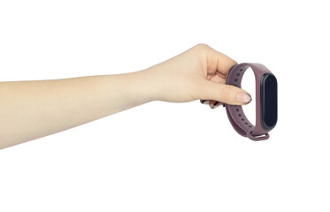 smart watch with blank screen in hand, outstretched hand with smart watch isolated from background