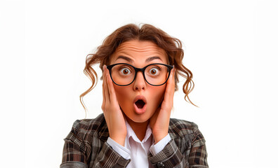 Woman with an exaggerated surprised expression, perfect for advertising, educational materials on emotional response, or comedic content