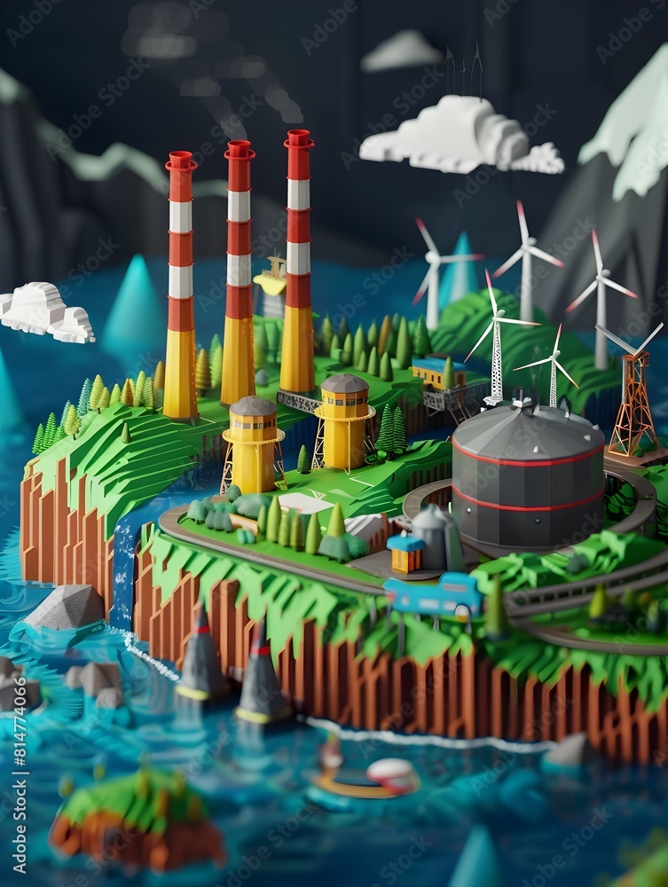 Poster comparative infographic of renewable energy and fossil fuel eroi metrics in 3d rendering