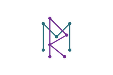m r initial circuit technology logo design line connection shape