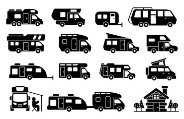 Camper silhouette icon collection