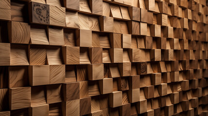 Wall of wooden tiles, texture, background