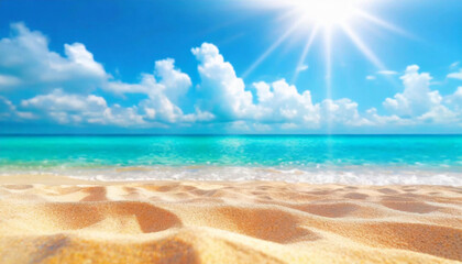 Panorama of a beautiful white sand beach and turquoise water in Maldives. Holiday summer beach background.. Wave of the sea on the sand beach.