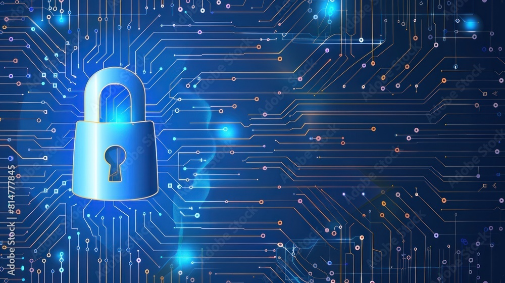 Poster digital padlock icon of cyber security and data protection technology,.and business data privacy con