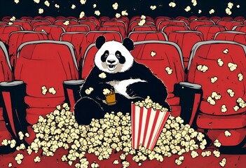 AI generated illustration of a Panda eating popcorn