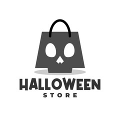 Illustration of a skull forming a shopping bag. horror logo template. logo template for halloween.