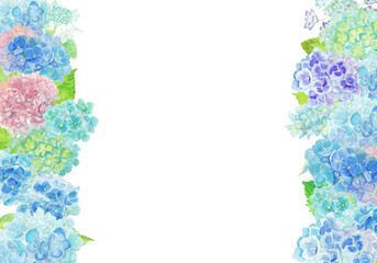 水彩絵の具で描いた6月のあじさい背景