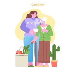 Caregiver concept. Vector illustration.