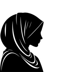 Side view black line art silhouette of muslim woman portrait