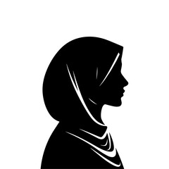 Side view black line art silhouette of muslim woman portrait