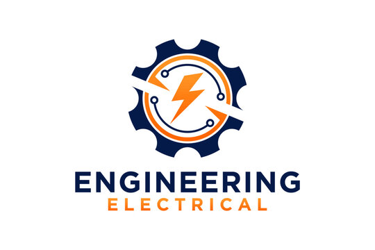 Industrial gear and electric lightning design logo, industrial engineering technology servo motor electric car vehicle.