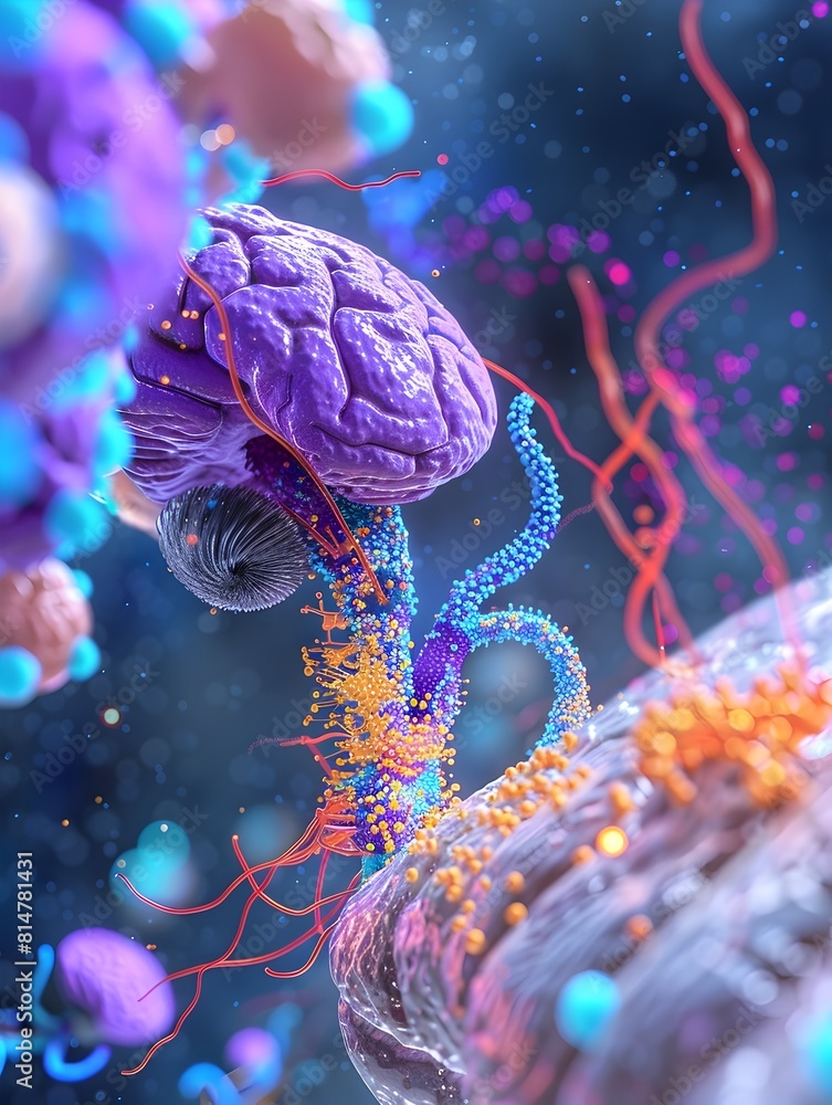 Poster a 3d rendered molecular model depicting the interaction between insulin and neurotransmitter