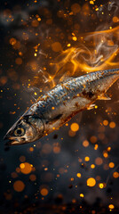 Fish Engulfed in Flames on Dark Background