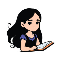 girl reading Top Quality vector line color illustration 