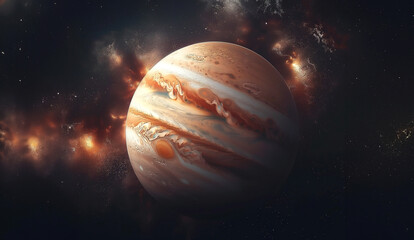 Jupiter in the starry universe, planet, 3d, Celestial bodies, space, science