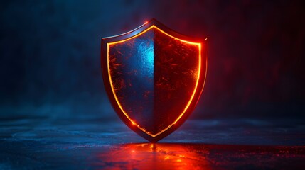 3D render of a simple shield icon on a blue background, with glowing light effects.
