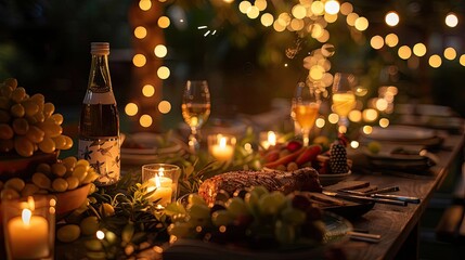 Romantic Fourth of July dinner party setup with patriotic decorations, themed tableware, and sparklers creating a celebratory atmosphere